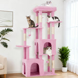 Garvee Kratzbaum 156 cm für große Katzen, Katzenbaum mit großer Liegefläche, 2 Katzenhöhlen, 7 Sisal-Kratzstämmen und Spielzeug, Rosa - Rosa
