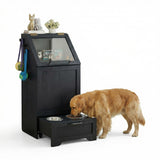 Garvee Hundefutterstation mit Stauraum, Futterschrank mit ausziehbarer Napfschublade, Futterbar für Hunde, Schwarz - Schwarz