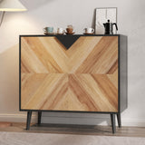 Garvee Sideboard 80 x 40 x 74 cm mit 2 Türen und Fischgrätfront, Kommode in Natur/Schwarz mit Stauraum für Wohnzimmer und Esszimmer - Natur & Schwarz