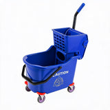 Garvee Moppeimer mit Presse, 35 L Wischmoppeimer mit 2 Fächern & 4 Rollen, 60 × 40 × 87 cm, für Hotel & Gewerbe, Blau - Blau