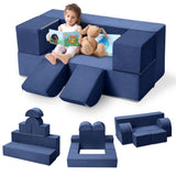 Garvee Kinder-Spielsofa 6-teilig in Navyblau, modular mit Mikrofaserbezug, hochdichtem Schaumstoff und waschbarem Bezug - Marineblau