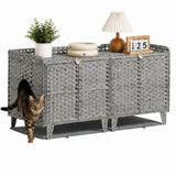 Garvee Katzentoilettenschrank aus Rattan, 120 × 50 × 60 cm, Katzenklo Schrank mit 2 Eingängen, Doppeltüren und Belüftung, Katzenmöbel für Wohnzimmer, Grau - Grau