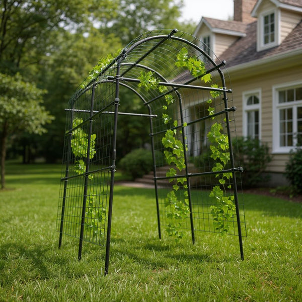 Schwarzer Metall Gartenbogen Rankgitter für Klettergemüse, Rosen und Weinreben
