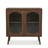 Garvee Sideboard mit 2 Riffelglastüren und Ablageboden, 80 × 39 × 80,5 cm, schmale Kommode und Buffetschrank für Flur, Wohnzimmer und Esszimmer - Walnussbraun