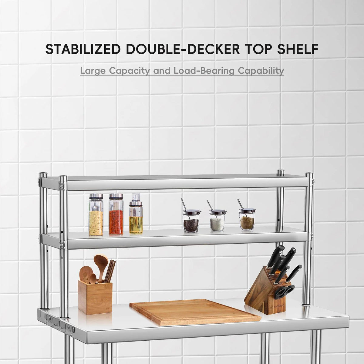 Garvee Edelstahl Arbeitstisch höhenverstellbar, rostfrei stabiler Werktisch 91 x 61 x 138 cm, hohe Tragkraft bis 662 kg für Werkstatt Küche