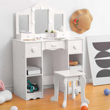 Garvee Kinder Schminktisch Mit Spiegel & Licht 2-In-1 Prinzessin Make-Up Tisch Holz Großer Stauraum Abnehmbarer Spiegel Sicher Stabil Für Mädchenzimmer - 