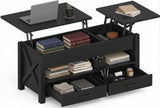 Garvee Couchtisch, Fernbedienung, LED, Kippschutz, Anhebbare Tischplatte, Schwarz - Schwarz