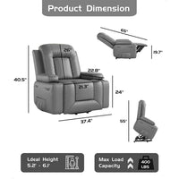 Garvee Elektrischer Aufstehsessel für Senioren mit 8-Punkt-Massage, Wärmefunktion, 3 Positionen, USB, Getränkehalter, PU-Leder, Grau