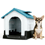 Garvee Hundehütte für kleine Hunde, 65 × 64 × 66 cm, faltbares Hundehaus Outdoor aus Kunststoff mit Dachfenster, Belüftung und erhöhtem Boden