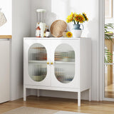Garvee Sideboard 80 × 40 × 83 cm, Kommode mit 2 geriffelten Glastüren, verstellbarer Ablage und Metallgestell, bis 100 kg, Weiß - Weiß