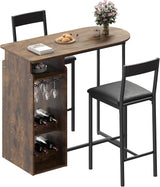 Garvee Bar Tisch und Stühle für 2 mit Weinregal und Samtpolster, Multifunktional, Platzsparend für Küche und Esszimmer, Modern, Komfortabel, pflegeleicht, Braun