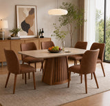 Garvee Moderne Esszimmerstühle Set 6 Ergonomisch Komfortabel Leinenbezug Gummibaumholz Beine Für Küche Wohnzimmer - Pu Braun