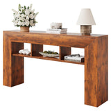 Garvee Konsolentisch schmal 160 × 30 × 85 cm, Flurtisch mit 3 offenen Ablagen, Sofatisch in hellbrauner Holzoptik, Landhausstil