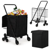 Garvee Einkaufswagen mit Treppensteiger & 360° Rollen, Faltbar, Wasserdichter 600D Oxford Korb, Robust für Einkaufen & Camping, Schwarz, Groß