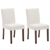 Garvee Esszimmerstühle 2er-Set, gepolstert mit Leinen, ergonomische Rückenlehne, Holzbeine, Modern, Beige mit vertikalen Streifen - Beige