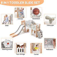 Garvee 8-in-1 Kinder Rutsche – Klettern, Basketballkorb, Tunnel, Stauraum, Modernes Design, 1–3 Jahre