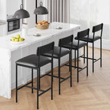 Garvee Barhocker 4er Set mit Rückenlehne, Gepolsterte Barstühle mit 65 cm Sitzhöhe, PU-Sitzfläche, Metall-Fußstütze und Stahlgestell für Kücheninsel und Bartheke, Schwarz - Schwarz
