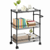 Garvee 3-Stufiger Metall-Rollwagen mit Körben Verstellbaren Regalen für Küche und Bad 80 cm Schwarz - Schwarz