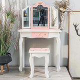 Garvee Kinder Schminktisch aus Holz 2 in 1 mit dreifach klappbarem Spiegel, Hocker und Schublade, Prinzessin Design, Mädchen Schlafzimmer, Farbe European Star
