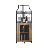 Garvee Eck-Weinregal 47 × 34 × 154 cm, 5 Ebenen, Metalltüren, Flaschen- und Glashalter, Industrie-Design, Vintage, mit Stauraum, Braun - Braun