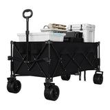 Garvee Bollerwagen faltbar 137 × 74 × 107 cm bis 159 kg, Transportwagen mit Geländereifen, Feststellbremsen und Teleskopgriff für Strand und Camping, Schwarz - Schwarz