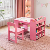 Garvee Kindermaltisch aus Sperrholz mit Papierrollenhalter, Papierklemme und beidseitigem Stauraum, Kinder Basteltisch zum Malen, Zeichnen und Spielen - Rosa