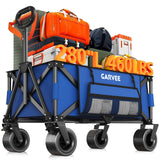 Garvee Faltbarer Bollerwagen 280 L, bis 210 kg, mit 20 cm Rädern, 10 cm breiten Reifen & Bremsen, 600D Oxford, für Strand, Camping, Garten & Picknick, Blau - Blau