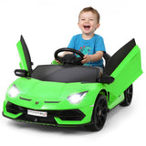 GARVEE Lamborghini Kinder-Elektroauto 12 V mit Doppelmotor, 2,4-GHz-Fernbedienung, LED, MP3, öffnenden Türen und Sicherheitsgurt, Grün - Grün