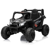 Garvee Kinder Elektroauto UTV 12 V mit 2 × 45 W, 2WD, mit Fernbedienung, EVA-Reifen, Federung, Sicherheitsgurt, LED und Musik, bis 8 km/h, Schwarz - Schwarz