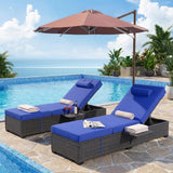 Garvee Gartenliegen im 2er-Set, 198,1 × 65 cm, verstellbare Rückenlehnen, Polster, Nackenkissen und Seitenablage, für Garten, Terrasse und Poolbereich, Blau