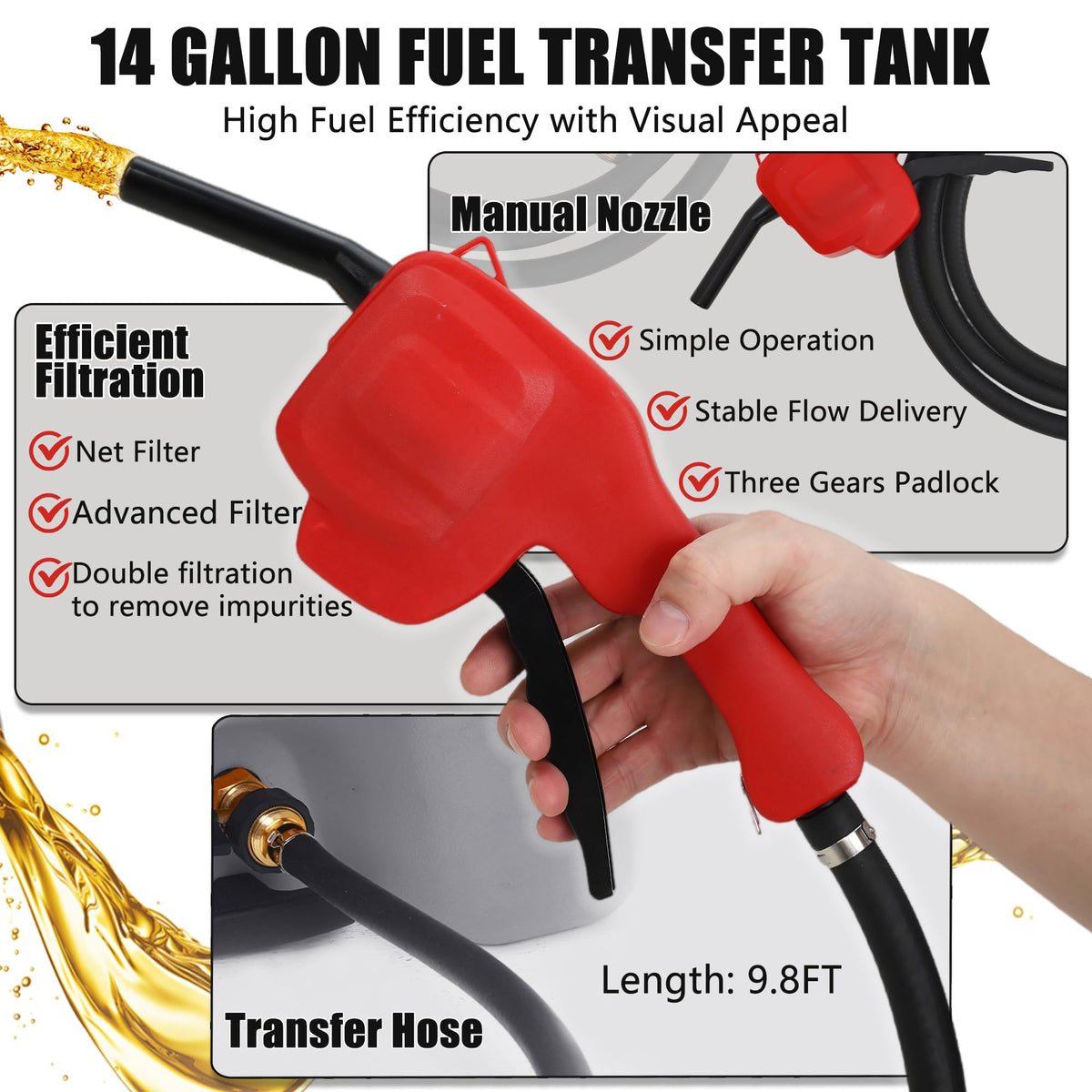 Garvee mobiler Kraftstofftank 53 L mit Handpumpe und Rädern