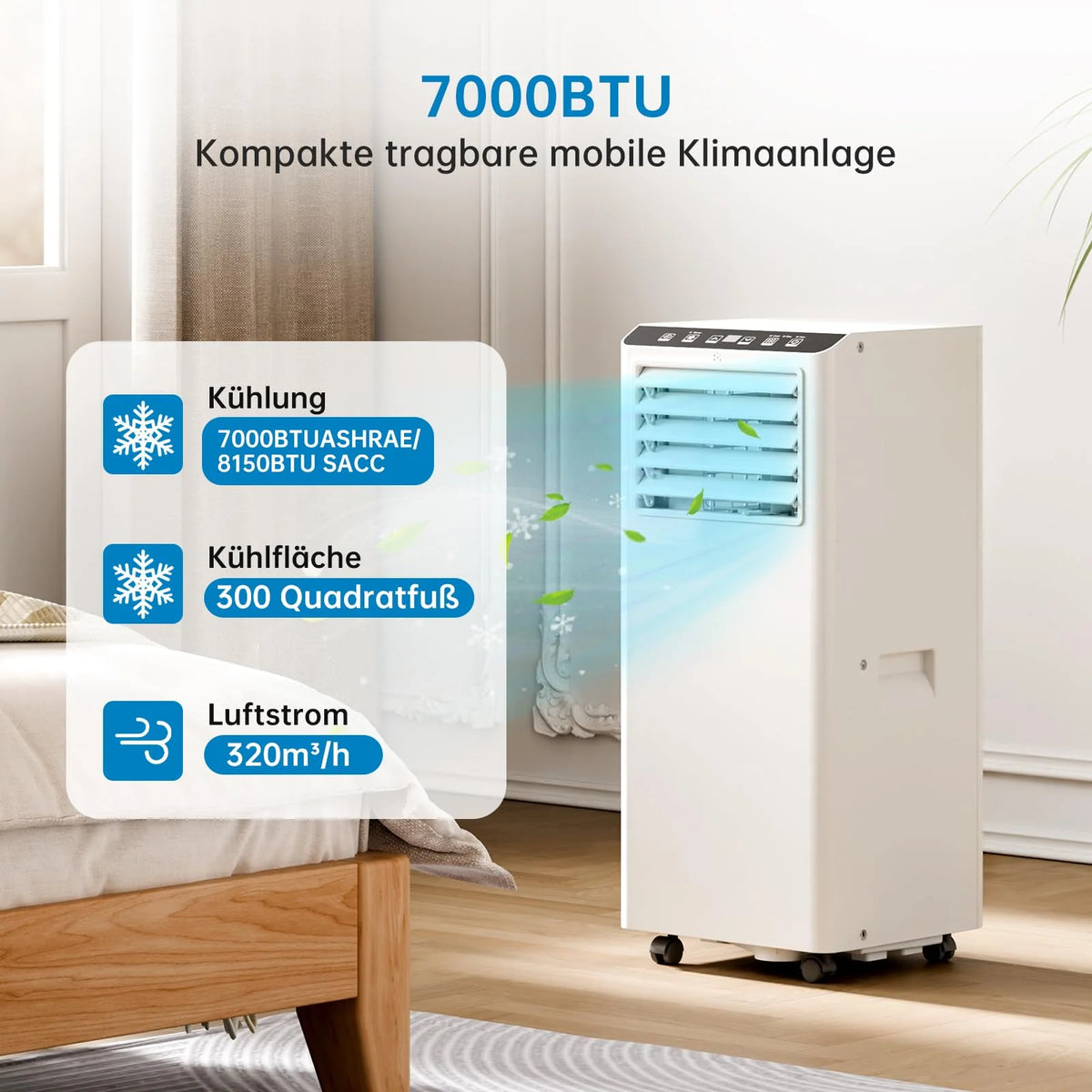 Garvee Mobiles Klimagerät 7000 BTU, Leise & Effiziente Klimaanlage mit R290-Kältemittel, Fenster-Kit & Abluftschlauch, Ideal für Zuhause & Büro