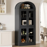 GARVEE Bücherregal mit Bogen und Türen, ca. 181,4 cm hoch, MDF & Metall & Glas, Landhausstil, Schwarz – für Wohnzimmer & Schlafzimmer - Schwarz