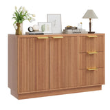 Garvee Sideboard Natur 120 x 40 x 75 cm mit 3 Schubladen, 2 Türen und Soft-Close, moderne Kommode mit Stauraum für Esszimmer und Wohnzimmer - Naturholz