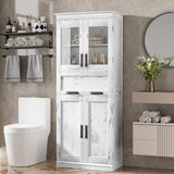 Garvee Badschrank Hochschrank 170 cm, Doppeltüriger Badezimmerschrank mit Glastüren, Schublade und Verstellbaren Einlegeböden, Weiß - Weiß