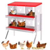 GARVEE 2-stöckiges Legenest für Hühner, 6 Fächer, Hühnernistkasten aus verzinktem Stahl mit Stützbeinen & Eierauffangschale, Abrollnest für Hennen & Geflügel, Rot - Rot