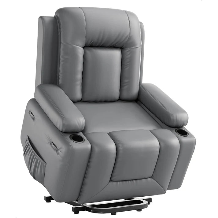 Garvee Elektrischer Aufstehsessel für Senioren mit 8-Punkt-Massage, Wärmefunktion, 3 Positionen, USB, Getränkehalter, PU-Leder, Grau