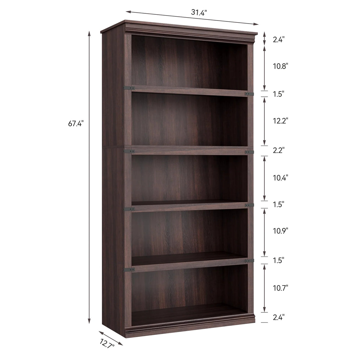 GARVEE Baum-Bücherregal, 5 Ebenen, 80 × 32 × 171 cm, MDF & Metall, Landhausstil, Kirschbaum – für Wohnzimmer & Schlafzimmer