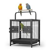 Garvee Vogeltransportkäfig 48 × 38 cm aus Kohlenstoffstahl, leichter Reisekäfig mit Holzsitzstange, Tragegriff, Futterspender und herausnehmbarer Bodenwanne