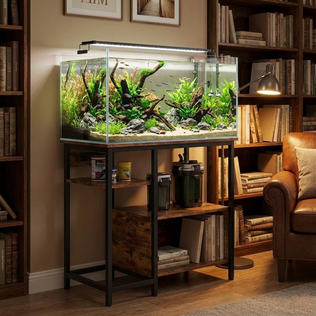 Garvee Aquariumständer in Braun und Schwarz im Wohnzimmer