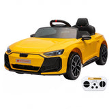 Garvee Audi RS e-tron GT Kinder Elektroauto 12 V 4,5 Ah mit 2,4-GHz-Fernbedienung, Sanftanlauf, Sicherheitsgurt, LED, USB/AUX, Gelb, für Kinder 3–6 Jahre - Gelb