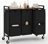 Garvee 3-Abschnitt Wäschekorb Mit Rollen & Regal Für Waschküche Und Schlafzimmer 120L Oxford Stoff Holz Metallrahmen