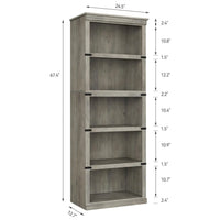 GARVEE Standregal, 5 Ebenen, 62 × 32 × 171 cm, MDF & Metall, Landhausstil, Grau – für Wohnzimmer & Büro
