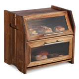 Garvee Doppelstöckiger Brotkasten, 40 × 26,5 × 36,5 cm, mit Stauraum, mit LED, Akazienholz & Acryl, Rustikal, Rot