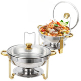 Garvee Chafing Dish 2er-Set 4,7 L aus Edelstahl, rund 42 × 41 × 28 cm mit Goldrahmen, Buffet-Speisenwärmer für Catering - Goldene Ständer