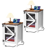 Garvee Rustikales 2er Set Beistelltische Mit Ladestation, 2 AC-Steckdosen & 2 USB-Ports, Schlafzimmer & Wohnzimmer, Weiß & Braun