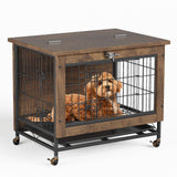 Garvee Hundekäfig Möbel aus Holz und Stahl mit 4 feststellbaren Rollen, Doppeltür, Deckelöffnung, herausziehbarer Kunststoffwanne und Beistelltisch-Funktion