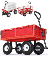 Garvee Gartenwagen mit abnehmbaren Gitterseiten, Mit Einlage, 4-Rad-Federung, Rot - Red