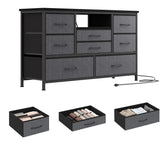 Garvee Kommode Dunkelgrau 121 x 37 x 76 cm mit 8 Stoffschubladen, LED-Beleuchtung und offenen Ablagefächern für Schlafzimmer und Wohnzimmer - Dunkelgrau