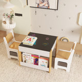 GARVEE Kindertisch mit Stuhl, 4-in-1 Aktivitätstisch aus Holz mit Integriertem Stauraum, Multifunktionales Möbelset für Kinderzimmer, Lernen, Zeichnen und Spielen, Weiß - Weiß